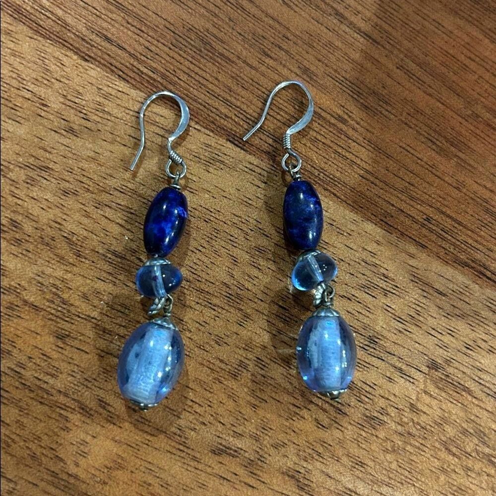 Blue Glass Beaded Handmade Dangle Earrings